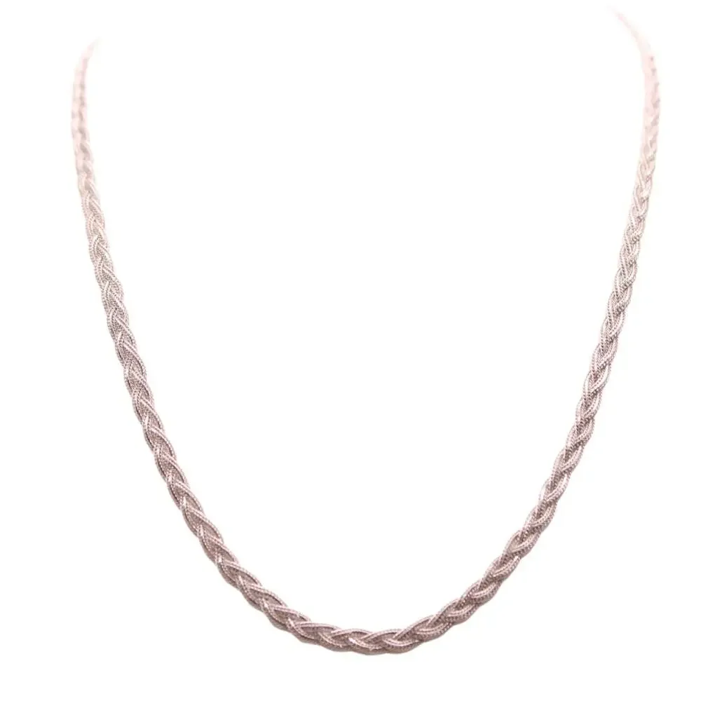 Tecnigold 14kt White Gold Braided Wheat Foxtail Chain Necklace 17" - Picture 4 of 7